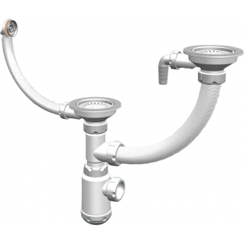 Сифон двойной GRANULA GRAND 31/2 с круглым переливом и винтом и отводом, металл