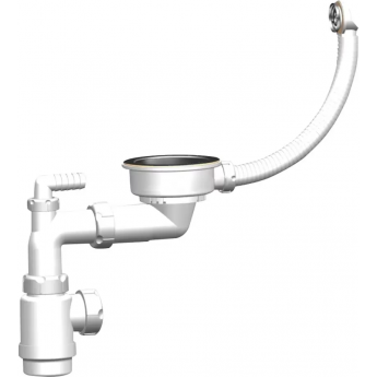 Сифон GRANULA GRAND+ 3 1/2" телескопический трубный с поворотной чашей, круг переливом и отводом